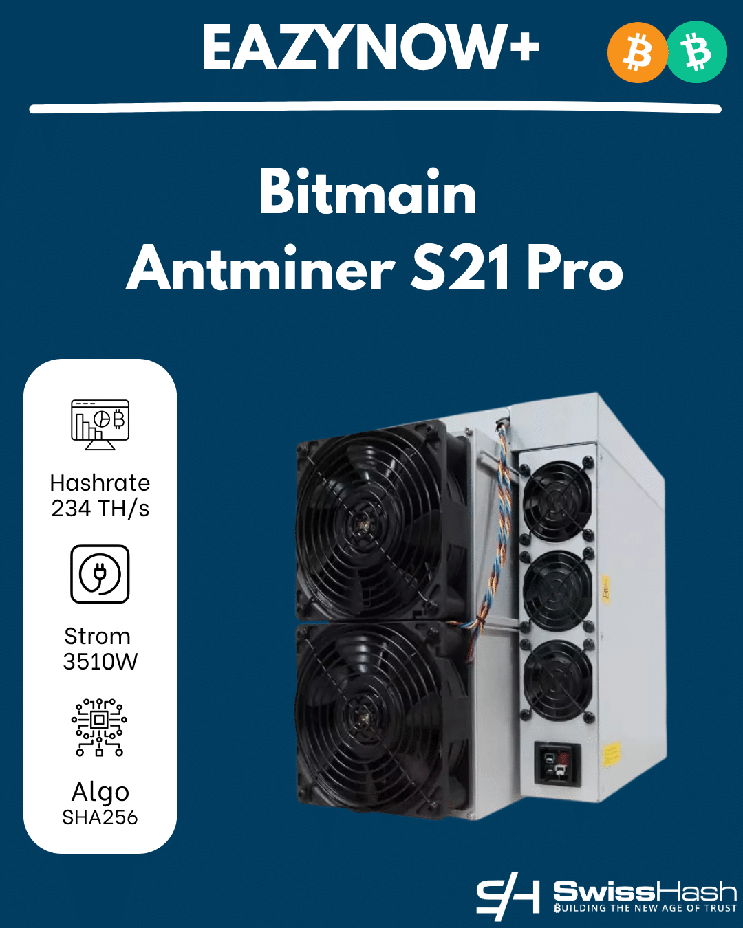 Bitmain Antminer S21 Pro Leistungsstarker Bitcoin-Miner mit 234 TH/s